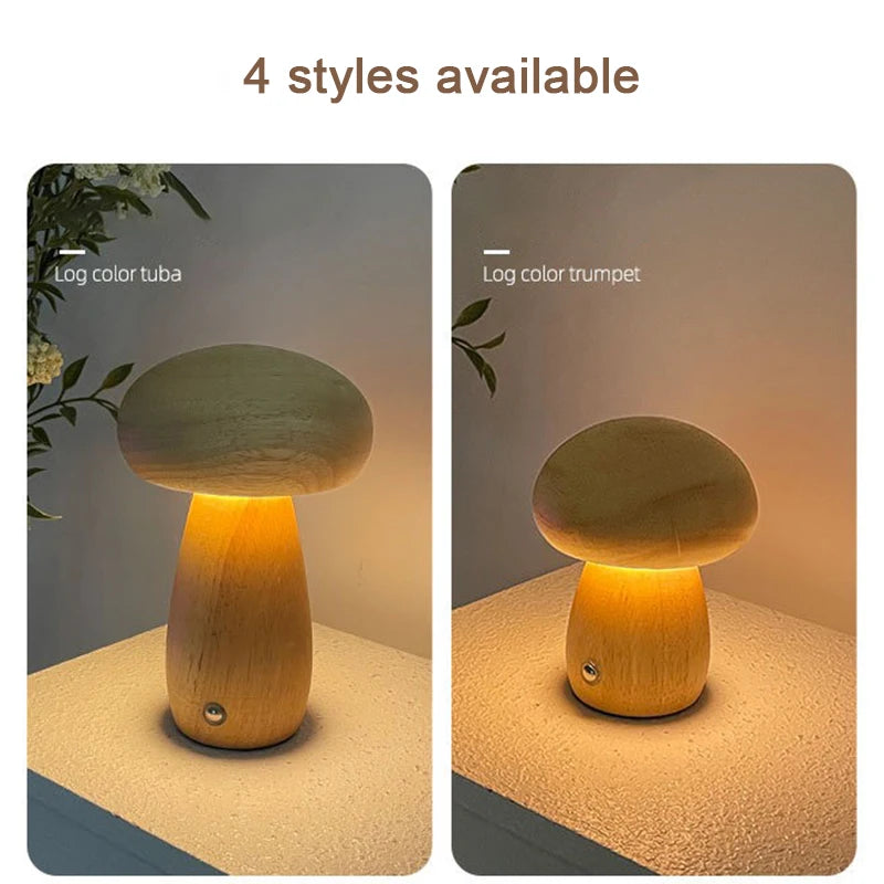Lampe de chevet champignon en bois, petit 11 cm ou grand 16,5 cm
