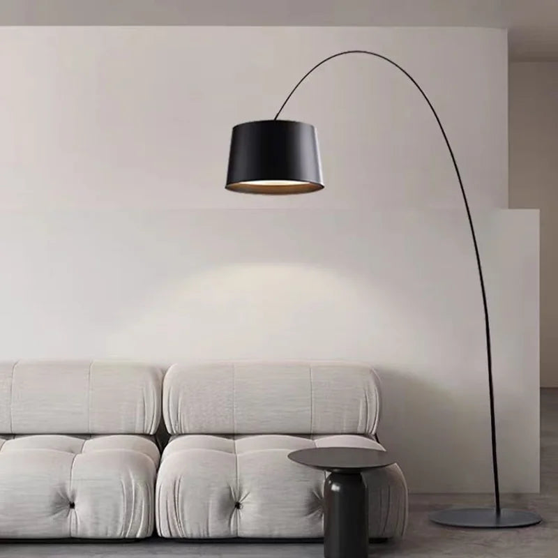 Lampadaire arc 220 cm à abat-jour tambour, LED fournie, 4 coloris