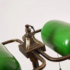 Lampe de banquier vintage double, abat-jour en verre vert, 2 E27