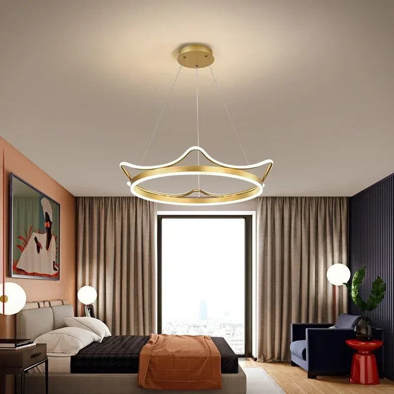 Lustre couronne LED pour chambre de princesse, rose ou doré