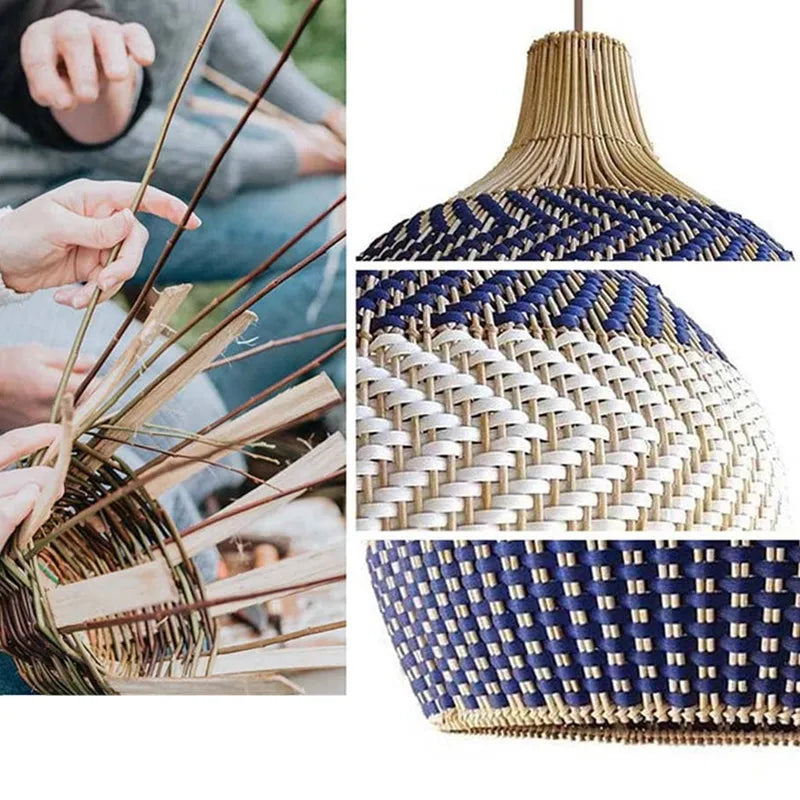 Suspension en rotin bicolore à chevrons, douze coloris, Ø 30 à 60 cm