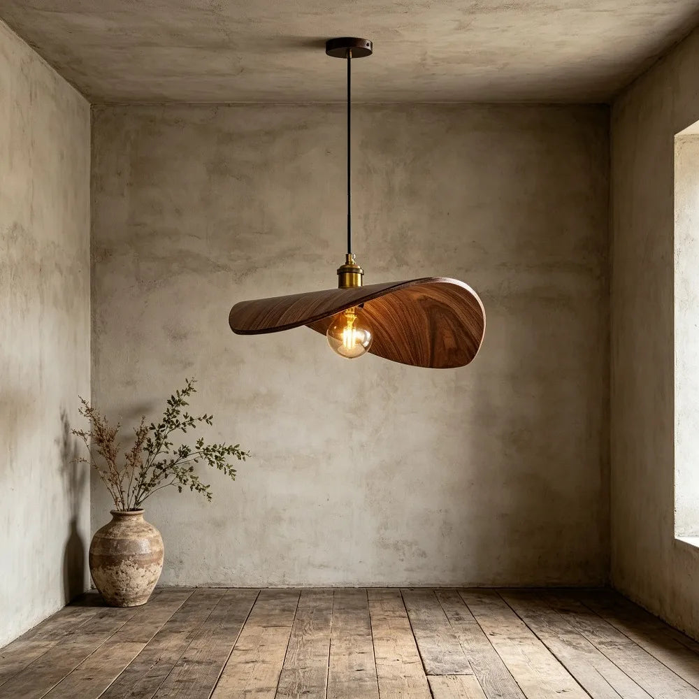 Suspension chapeau en bois ondulé, Ø 39 à 85 cm, douille E27
