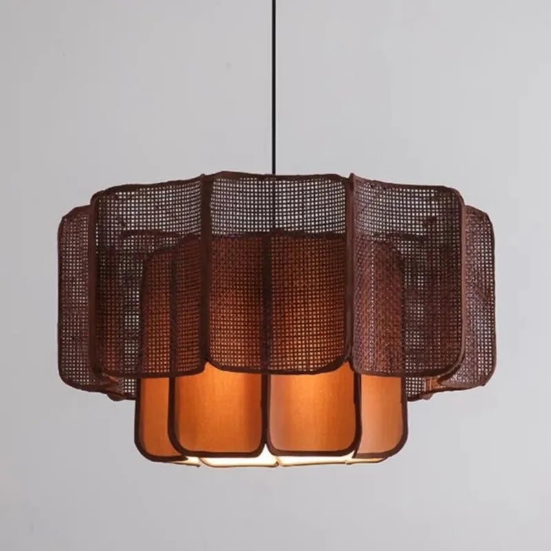 Suspension octogonale en cannage de rotin et tissu, Ø 40 ou 50 cm