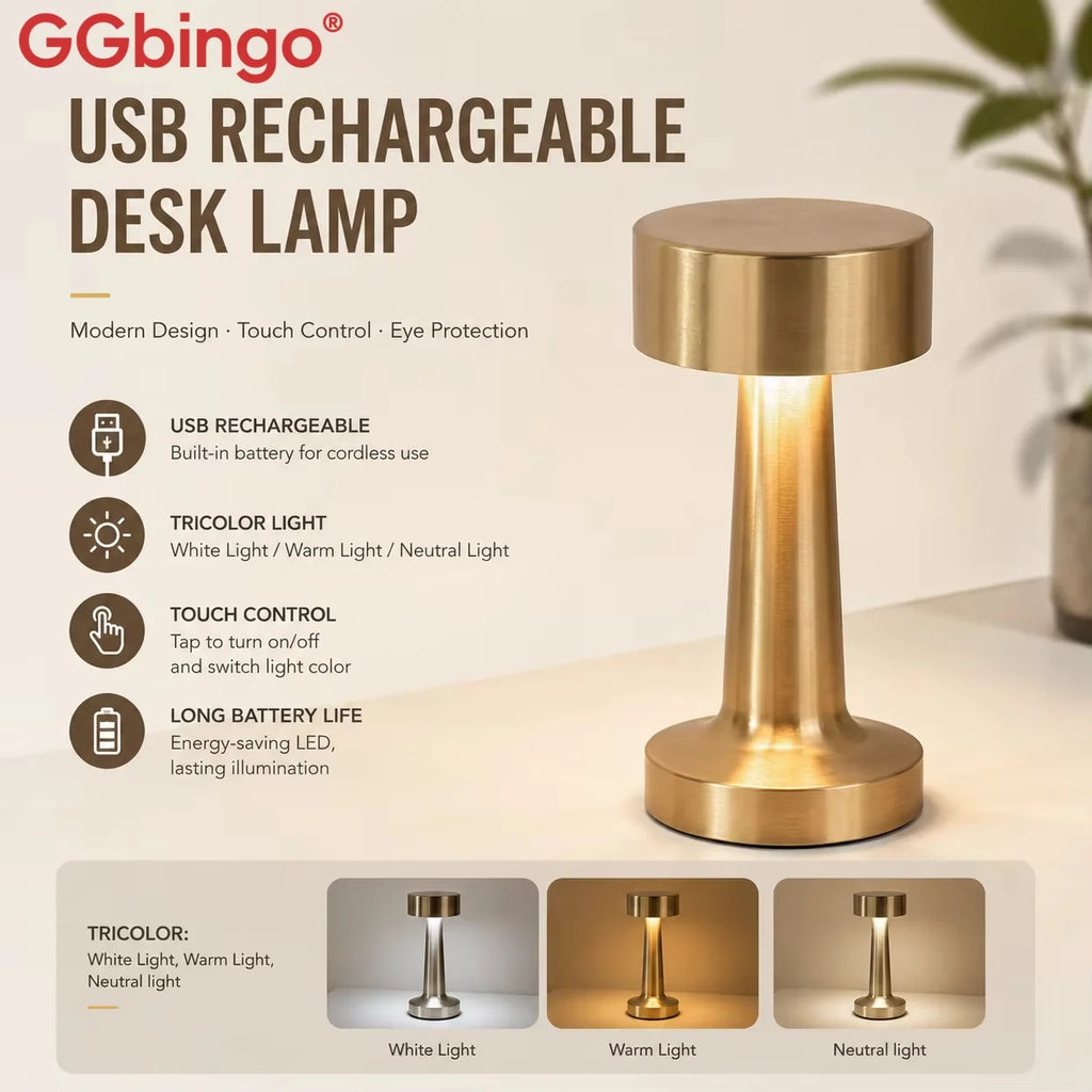 Lampe de table sans fil à tête cylindrique, teinte réglable en continu