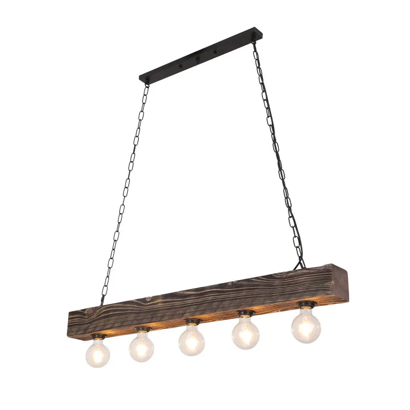 Lustre poutre en bois de 100 cm à 5 ampoules E27 apparentes