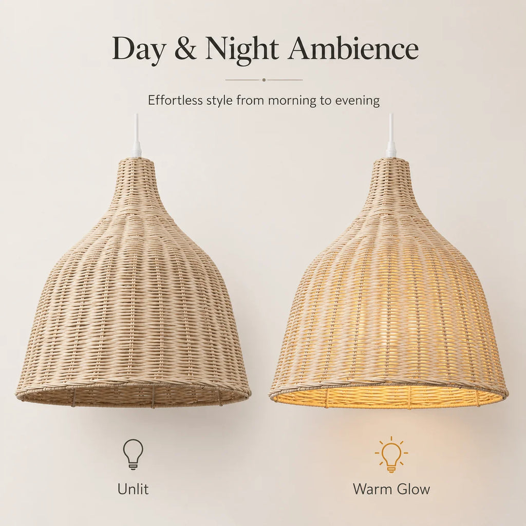 Lustre cloche en osier tressé Ø 26, 35 ou 45 cm, avec ou sans ampoule