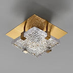 Plafonnier LED carré en verre texturé et plaque dorée, 15 à 25 cm