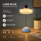 Lampe de table sans fil en verre ambré, tige dorée, socle coloré