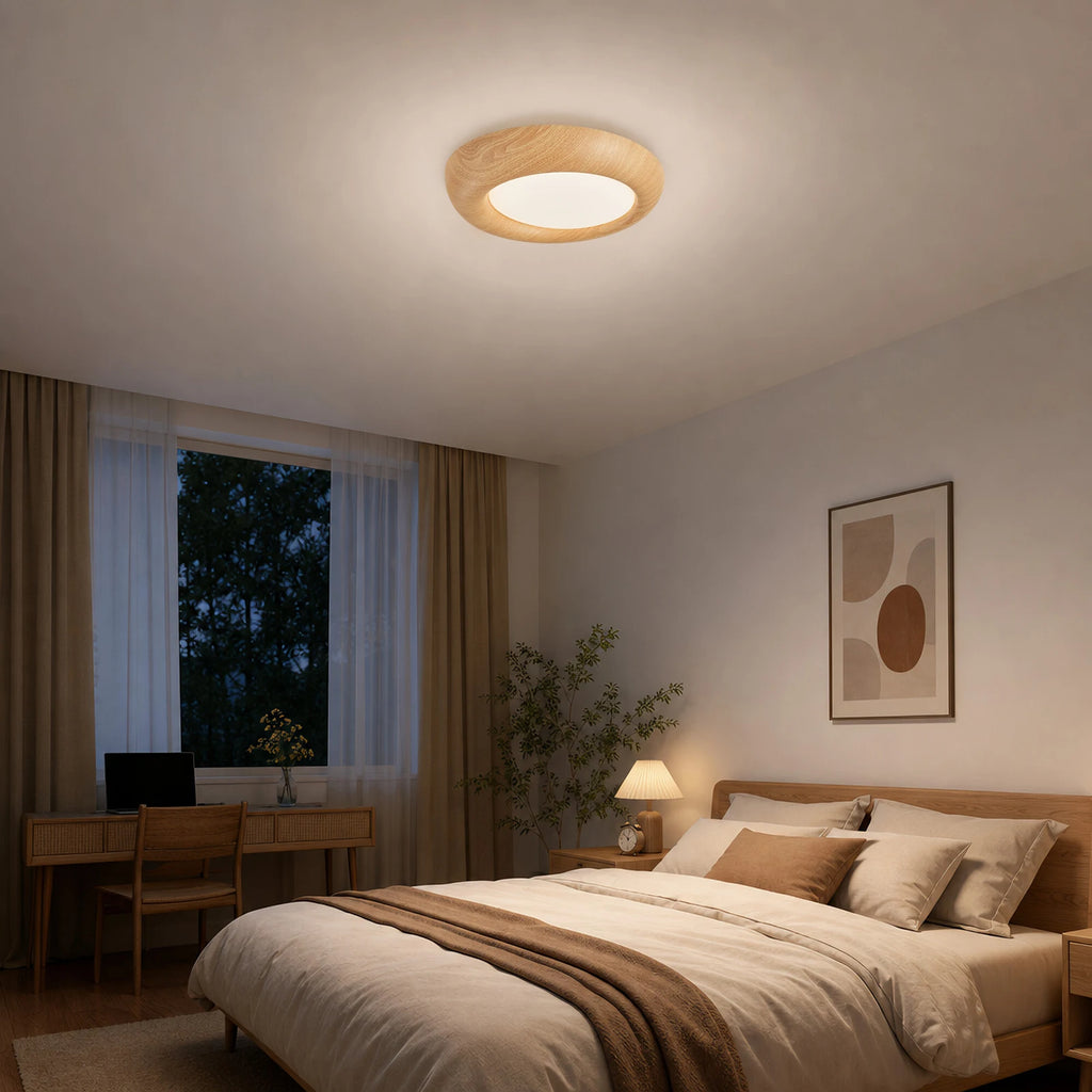 Plafonnier LED rond effet bois Ø 38 cm, 24 W, trois teintes réglables