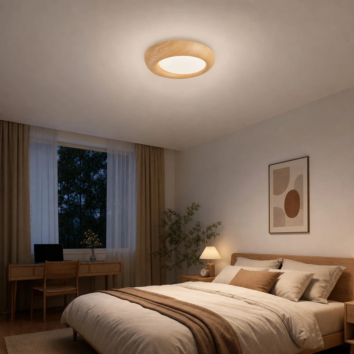 Plafonnier LED rond effet bois Ø 38 cm, 24 W, trois teintes réglables
