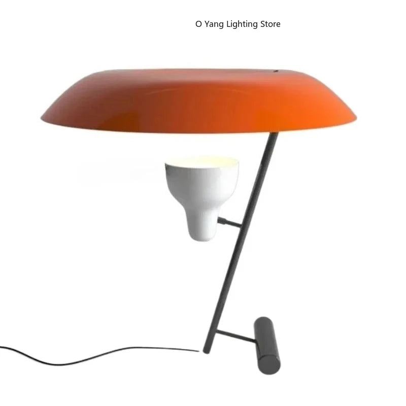 Lampe à poser disque orange Ø 38 cm, pied métal graphite, E14