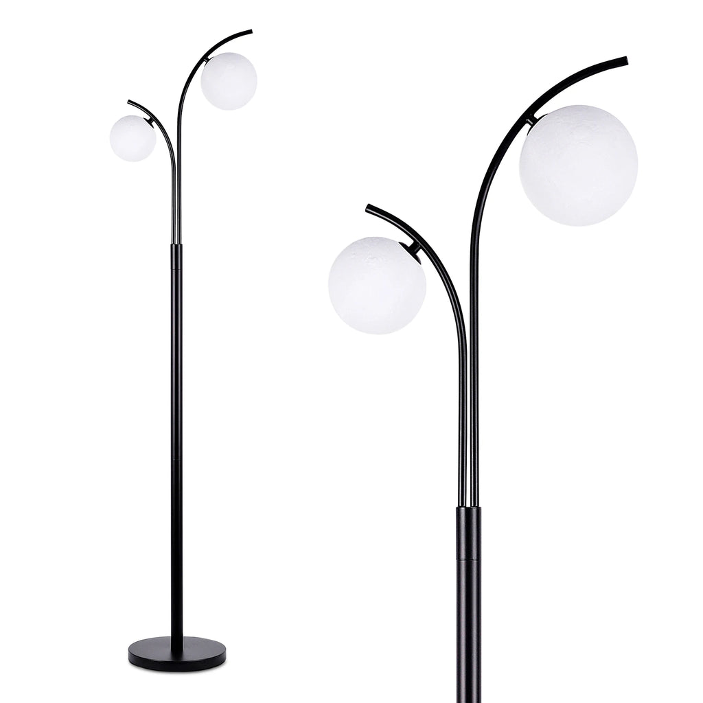 Lampadaire noir à deux globes en verre opalin, 160 cm, LED G9