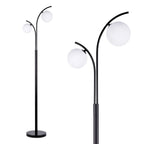 Lampadaire noir à deux globes en verre opalin, 160 cm, LED G9