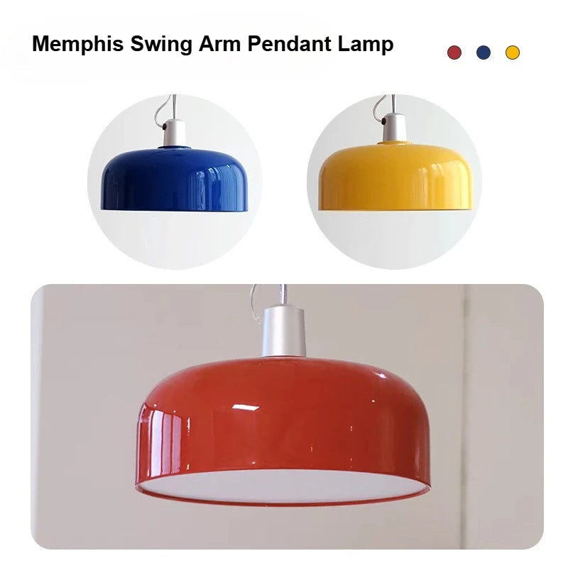 Suspension à bras articulé au plafond, coupole rouge, jaune ou bleue