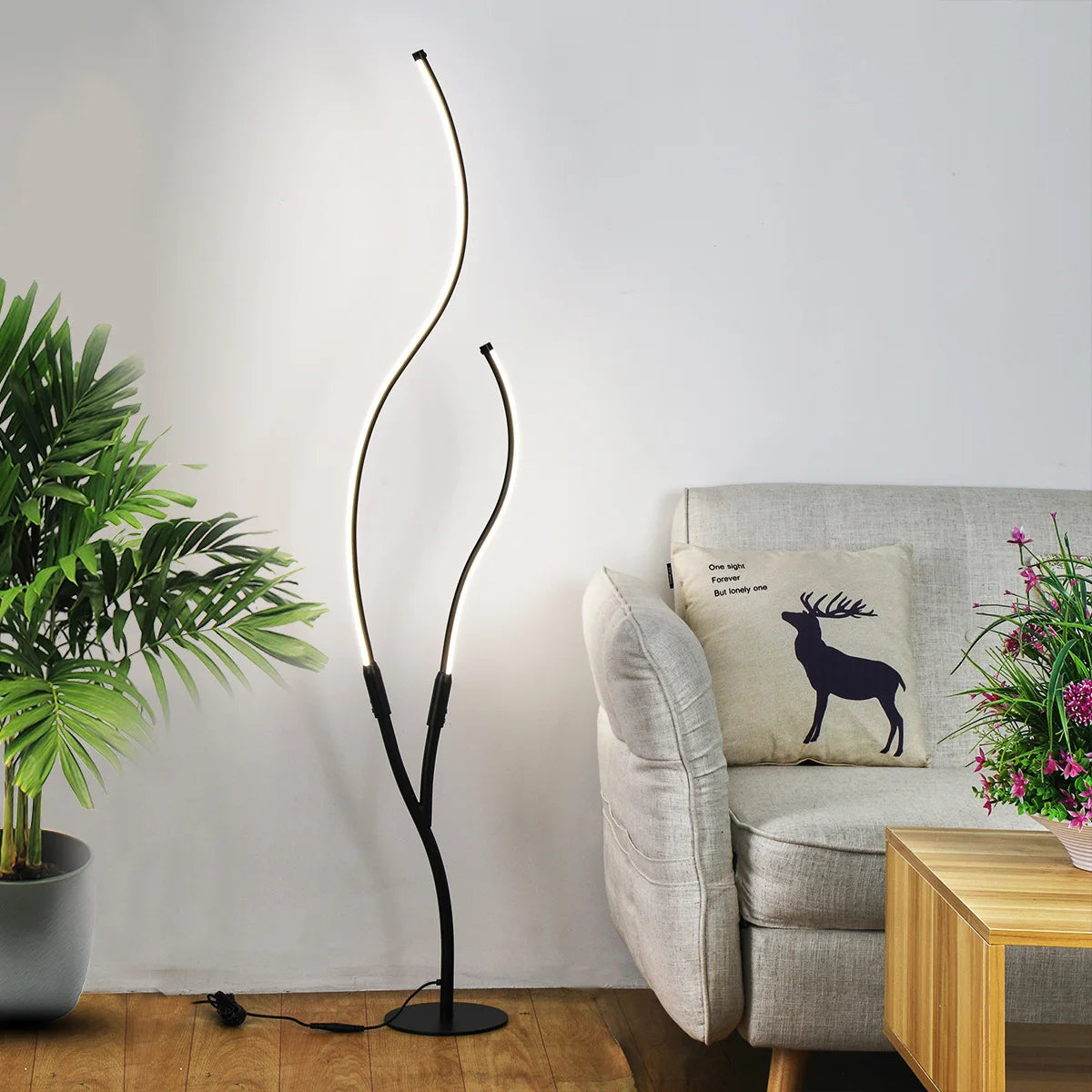 Lampadaire LED en forme de branche, noir ou blanc, 145 cm