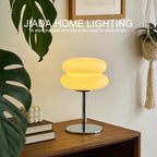 Lampe de table macaron en double verre sur pied chromé, 30 cm