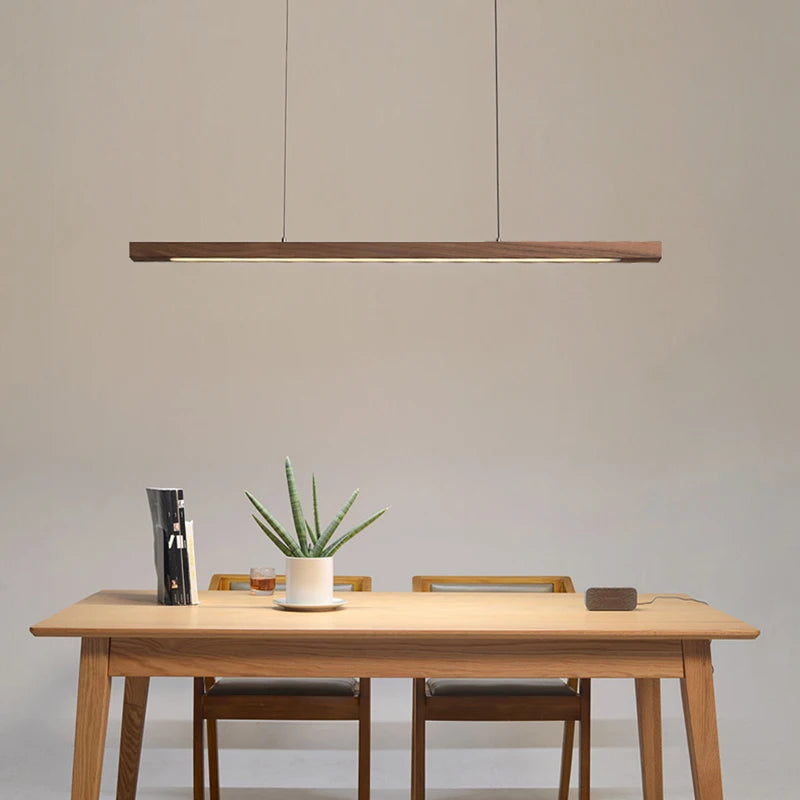 Suspension linéaire en bois de pin ou noyer, 80 à 180 cm, LED