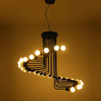 Lustre spirale en fer noir à 16 ou 26 lumières, douilles E27