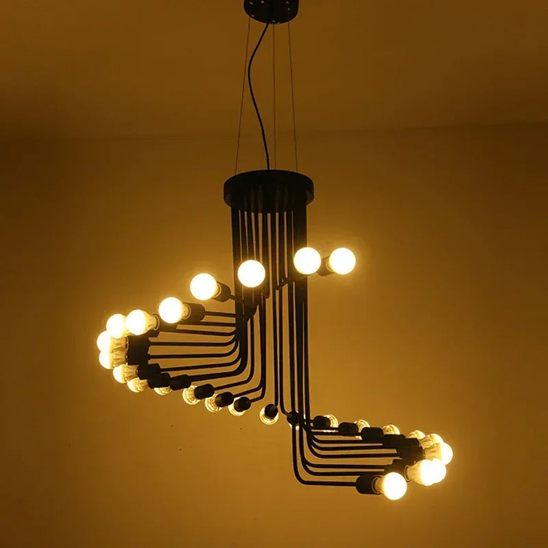 Lustre spirale en fer noir à 16 ou 26 lumières, douilles E27