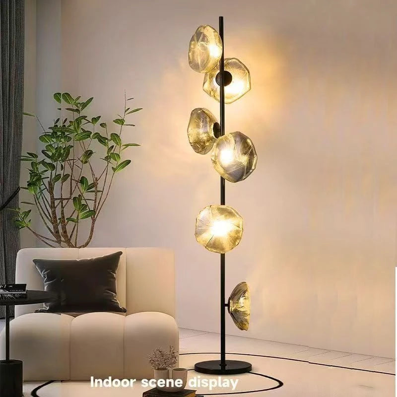Lampadaire à galets de verre fumé ou transparent, 90 ou 180 cm