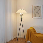 Lampadaire trépied noir à grand abat-jour blanc évasé, 167 cm