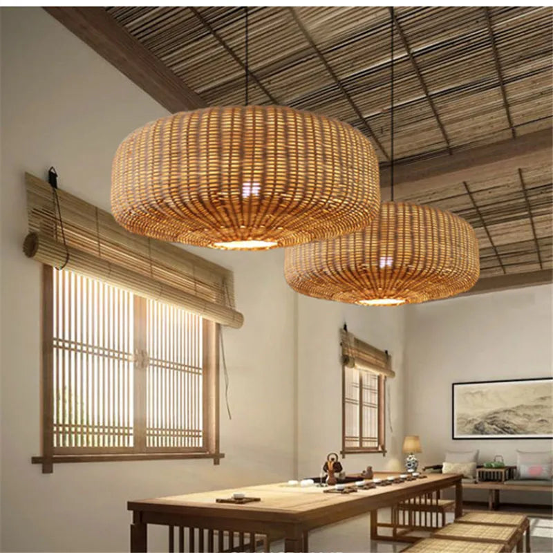 Suspension galette en rotin tressé, de 40 à 80 cm de diamètre