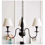 Lustre rustique en fer noir à abat-jour en tissu, 3 à 6 bras