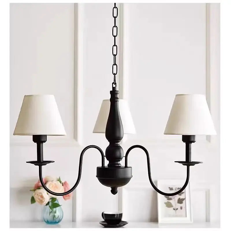 Lustre rustique en fer noir à abat-jour en tissu, 3 à 6 bras