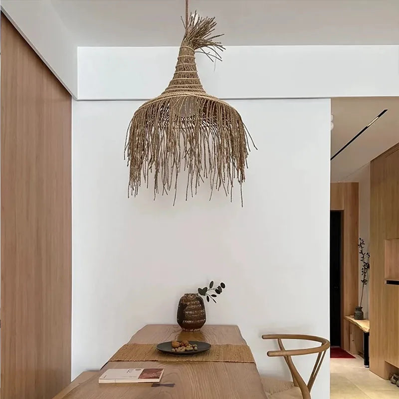 Lustre en corde de chanvre effilochée, Ø 40 à 100 cm, LED fournie