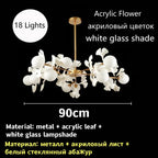 Lustre feuilles de ginkgo et globes en verre opalin, 8 à 18 lumières