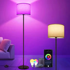 Lampadaire connecté RVB à abat-jour en lin, 2 ampoules LED E27