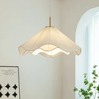 Suspension en tissu plissé à volant ondulé, tige dorée, Ø 40 à 80 cm
