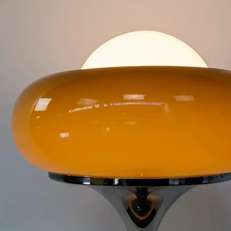 Lampe œuf au plat en verre orange ou ambré, à poser ou lampadaire