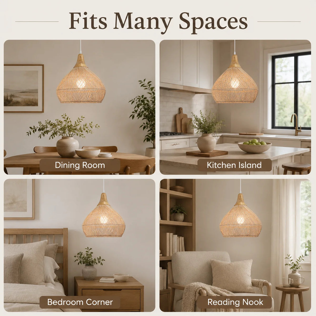 Suspension bulbe en rotin, coiffe en bois et câble blanc de 150 cm