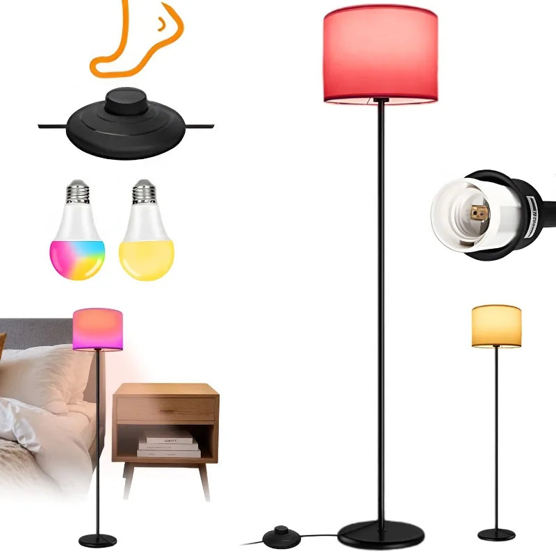 Lampadaire connecté RVB à abat-jour en lin, 2 ampoules LED E27
