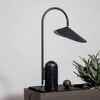 Lampadaire arc à abat-jour feuille et socle en marbre, 136 cm
