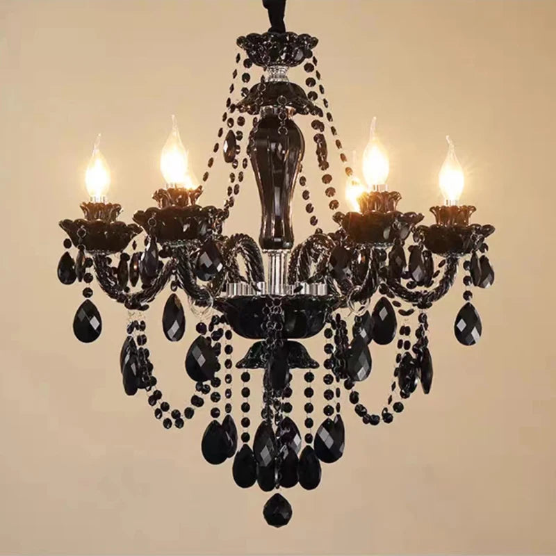 Lustre de réception baroque à bras en verre noir