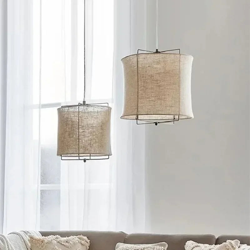 Suspension en toile tonneau ou tambour, Ø 30 à 50 cm, beige ou blanc