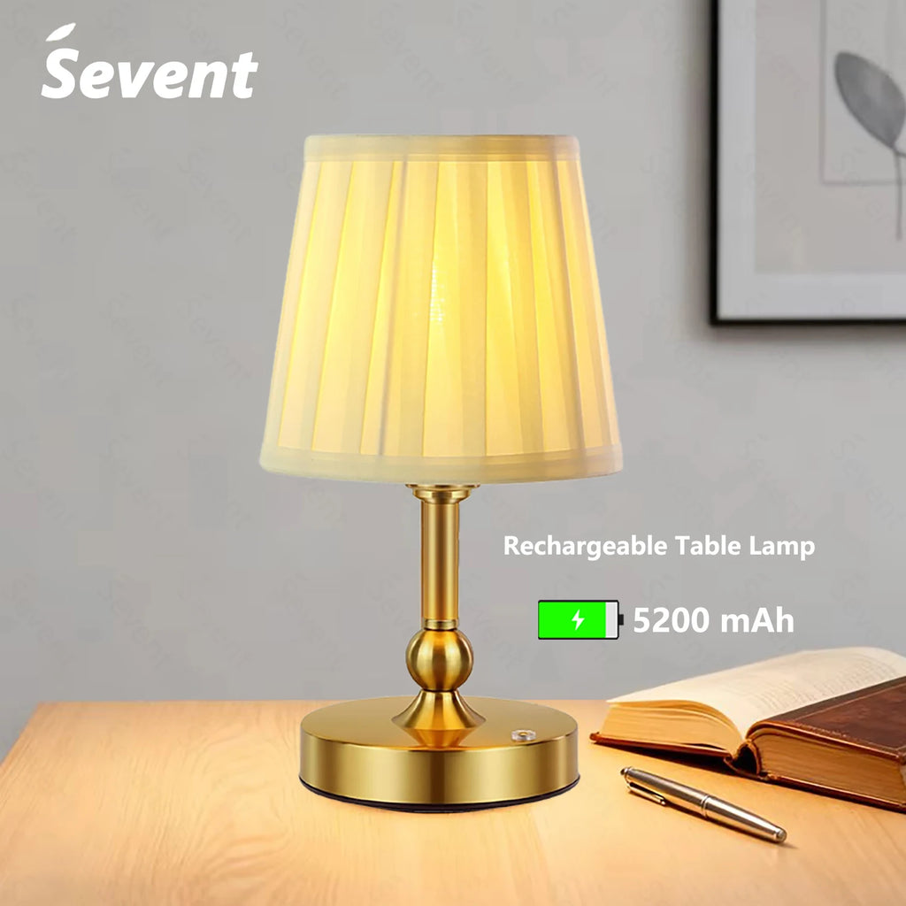 Lampe de chevet sans fil dorée à abat-jour plissé, ampoule E12