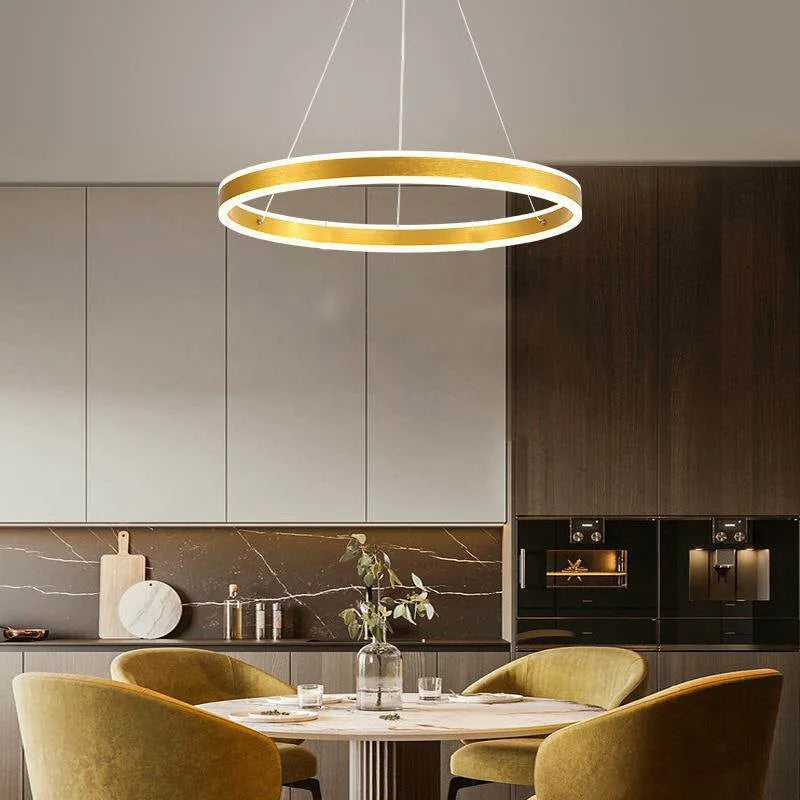 Suspension anneau LED de 30 à 80 cm, doré, blanc, noir ou marron