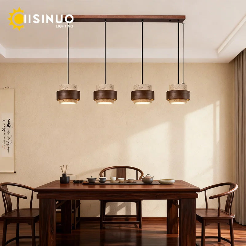 Lustre barre en pierre et bois pour îlot, LED 3000K, 4000K ou 6000K