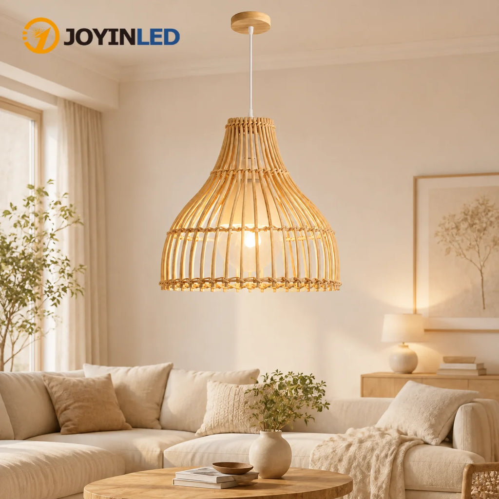Suspension cloche en rotin naturel Ø 24 cm, câble de 150 cm