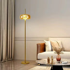 Lampadaire LED à dôme de verre ambré ou fumé, tige fine 160 cm