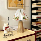Lampe de chevet rétro en rotin, abat-jour accordéon et pied cône