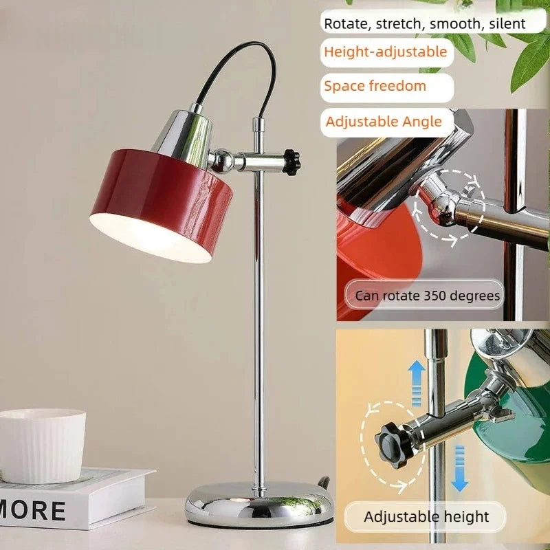 Lampe de bureau vintage en métal, tête orientable et pied chromé