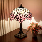 Lampe de chevet Tiffany en vitrail rose à fleurs de cerisier, 49 cm