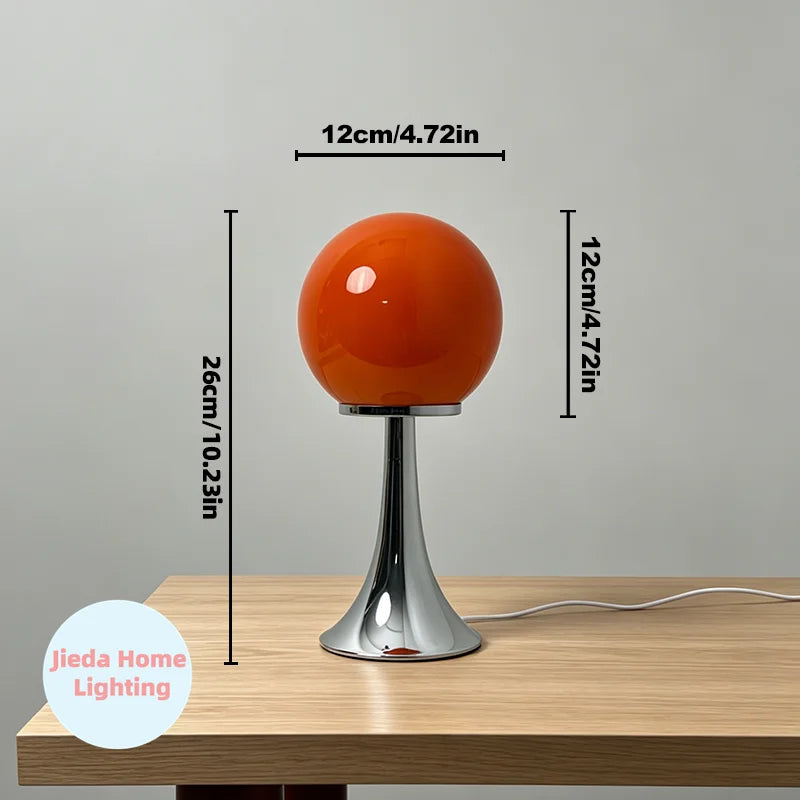 Lampe de chevet globe en verre coloré sur pied tulipe chromé, USB