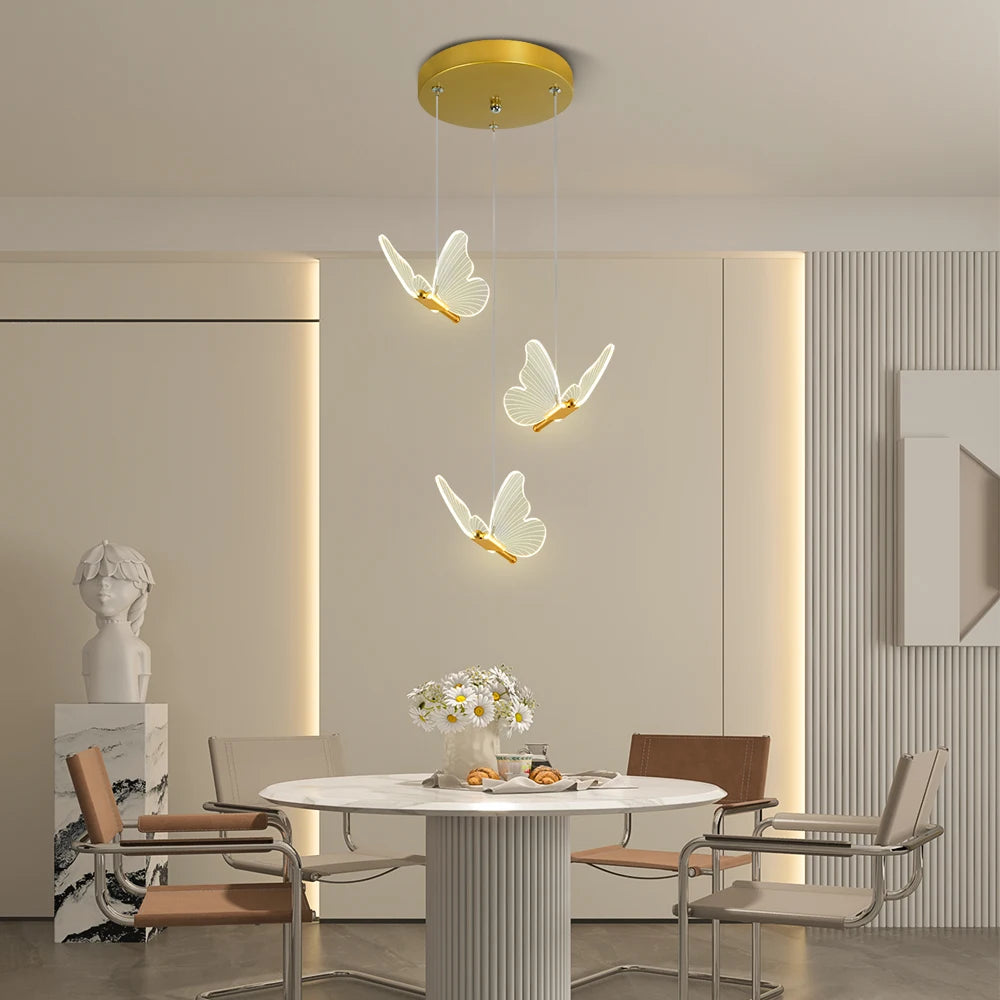 Suspension LED papillon en acrylique doré, 1 à 3 papillons
