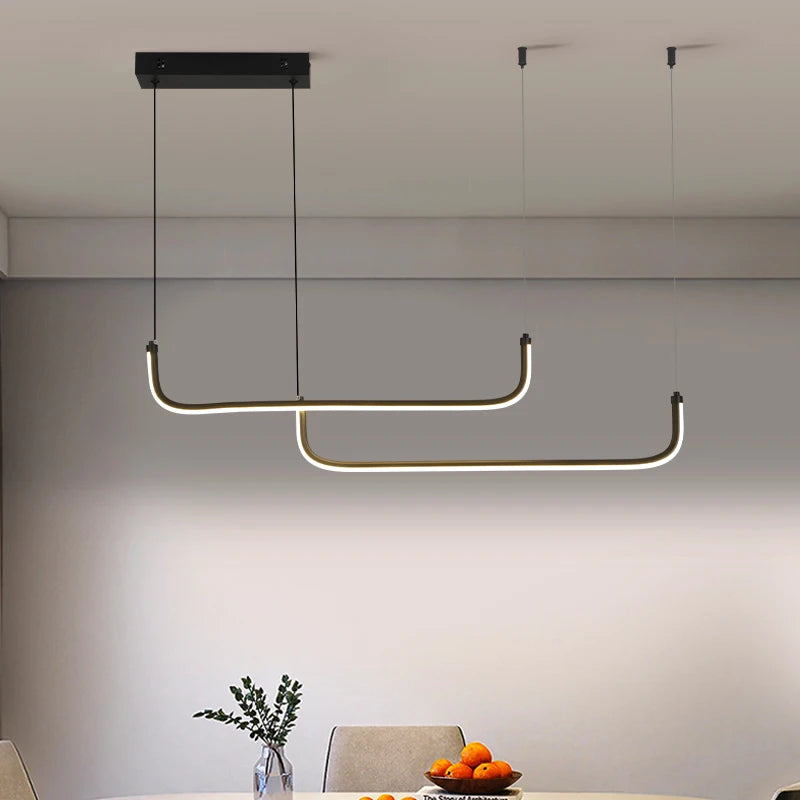 Suspension LED double barre en U, 90 cm, noire ou dorée