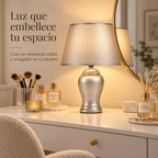 Lampe de chevet en céramique argentée, abat-jour en tissu, 39 cm